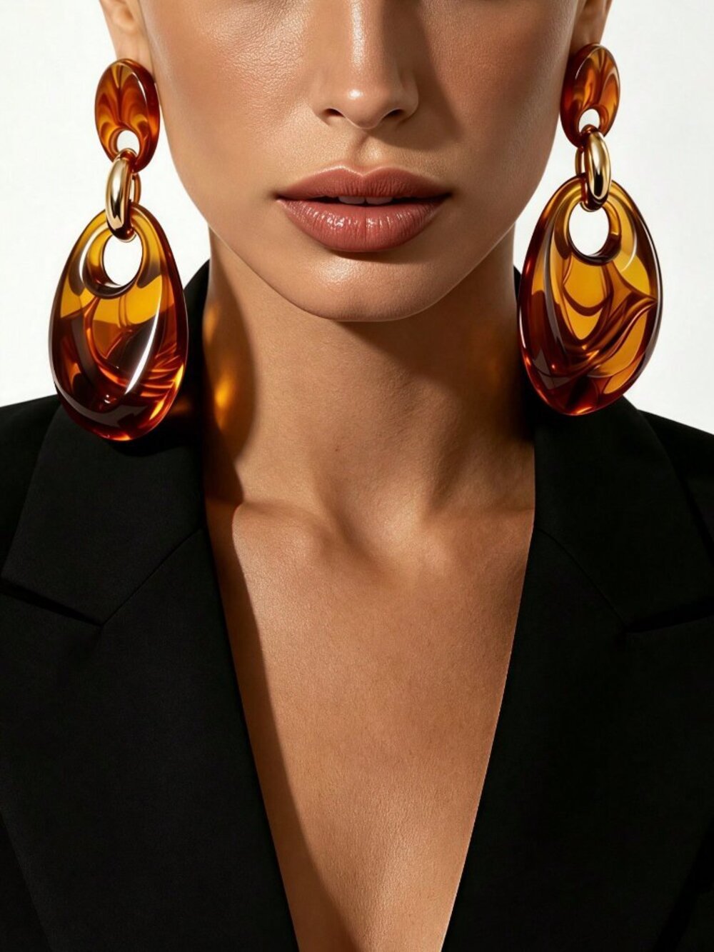 Women's statement Tortoise Shell Asymmetrical Oval Long Dangle earrings - Picture 3 of 4